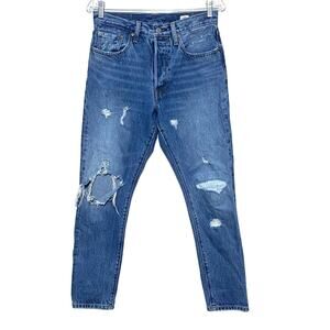 Levis White Oak Cone Denim Selvedge 501s Skinny Button Distressed Womens 27 x 28